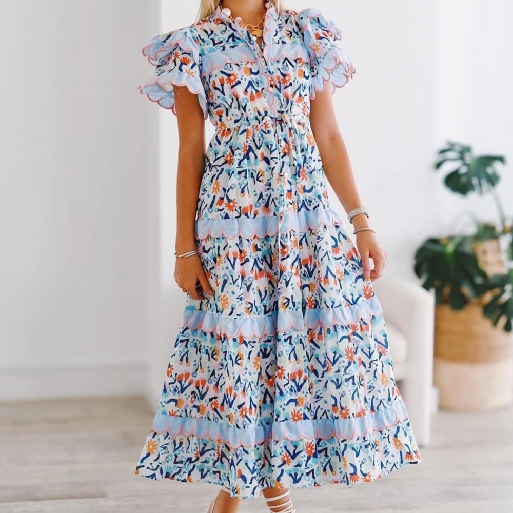 Floral Ruffle Sleeve Maxi Dress